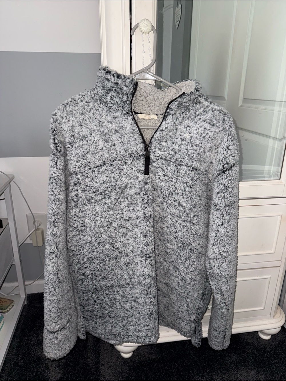 Cozy Heather Gray Sherpa Quarter-Zip Pullover